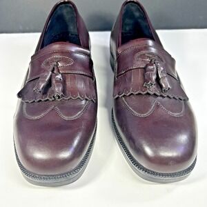 Hush Puppies Mens 9.5 Burgundy Fringe Tassels Leather Dress Loafers Scuff Wear